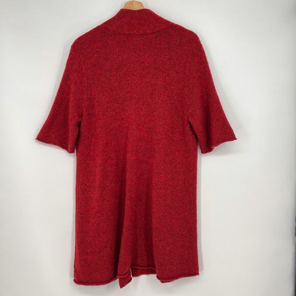 Eileen Fisher Cardigan Italian Merino Wool Blend Large Button Short Sleeve Red - Picture 3 of 10